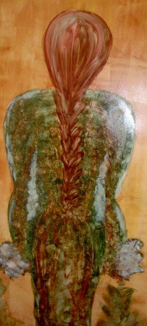 Painting, figure from behind with braid