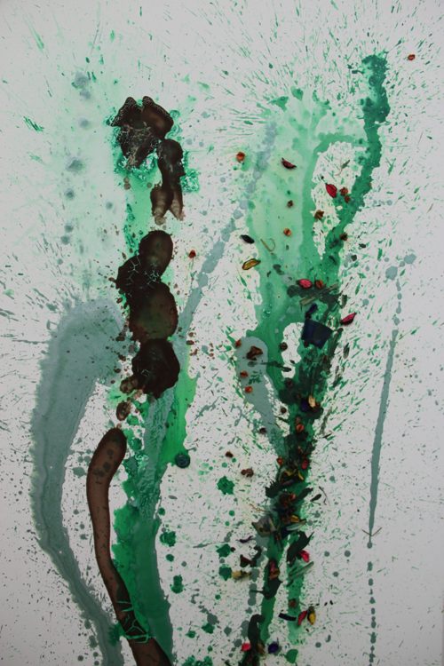 Mixed media painting with pressed flowers