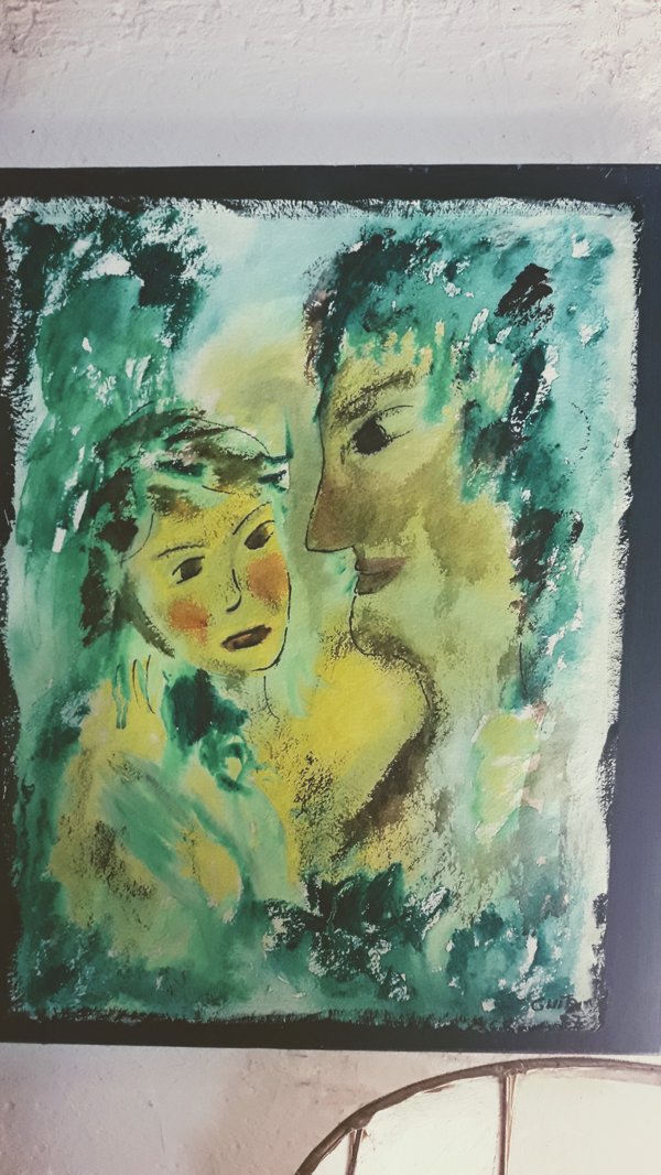 Watercolor painting, two figures